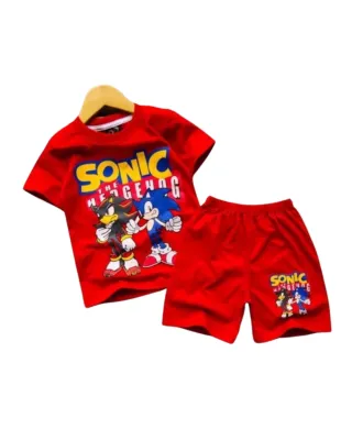 Sonic Print T-shirt Set -Red